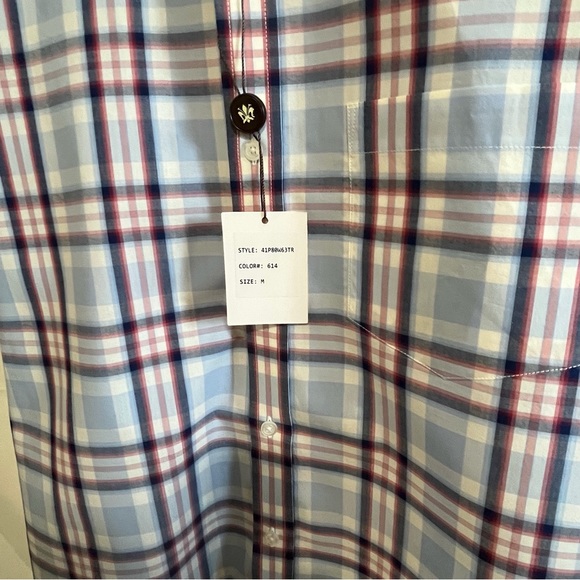 Toscano NWT Short Sleeve Button Up Shirt Blue/Red Striped Size Medium - Picture 6 of 9